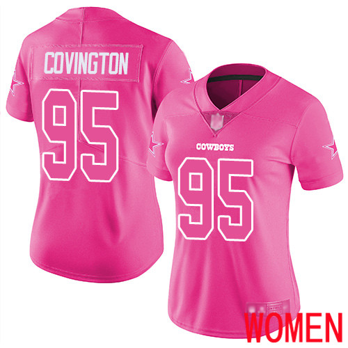 Women Dallas Cowboys Limited Pink Christian Covington #95 Rush Fashion NFL Jersey